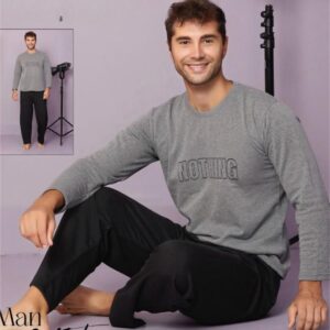 herren pyjama schlafanzug set baumwolle grau l lang warm c 41