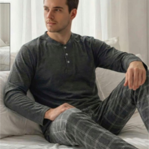 herren pyjama schlafanzug set baumwolle grau xl lang m 75