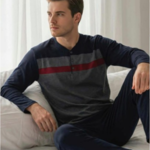 herren pyjama schlafanzug marineblau xxl baumwolle lang m 75