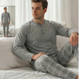 herren pyjama schlafanzug hellgrau xl baumwolle lang m 75